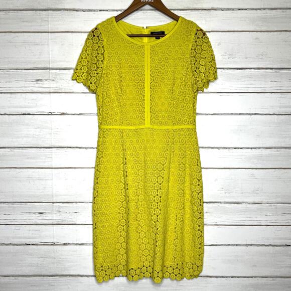 Lands' End Floral Yellow Lace Dress Size 8 - Picture 1 of 9
